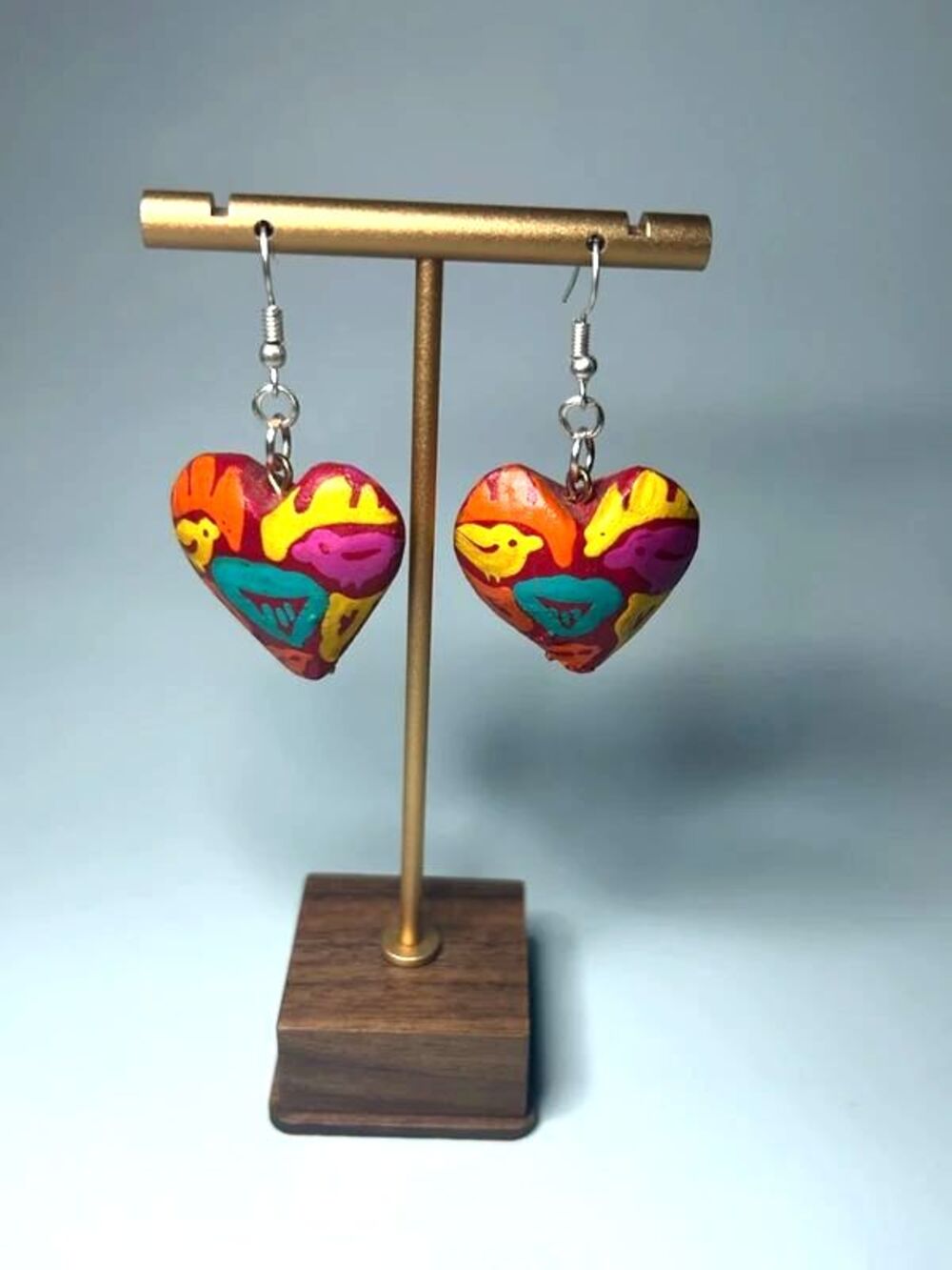 Handmade Heart Wood Earrings: Artisan Mexican Jewelry